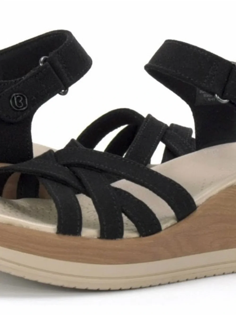 Bzees Women’s Black Strappy Wedge Comfort Sandals Size 8.5W $35